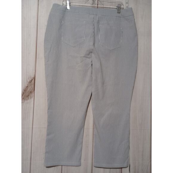 Mario Serrani Pants Womens XL Blue White Striped Cropped Stretch Rayon Slit Hem - Picture 4 of 8